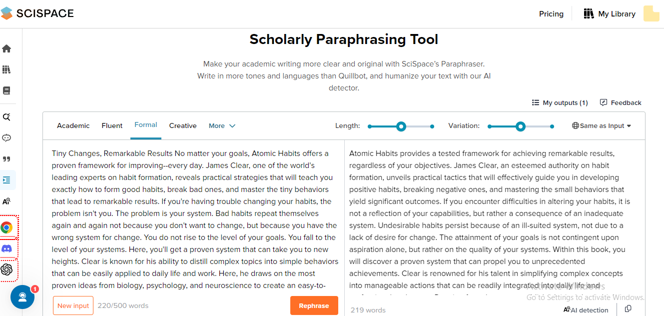 AI paraphrasing tool - Scispace